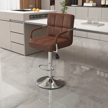 Adjustable Rectangle Leather Armrest Swivel Bar Stools Image - 9