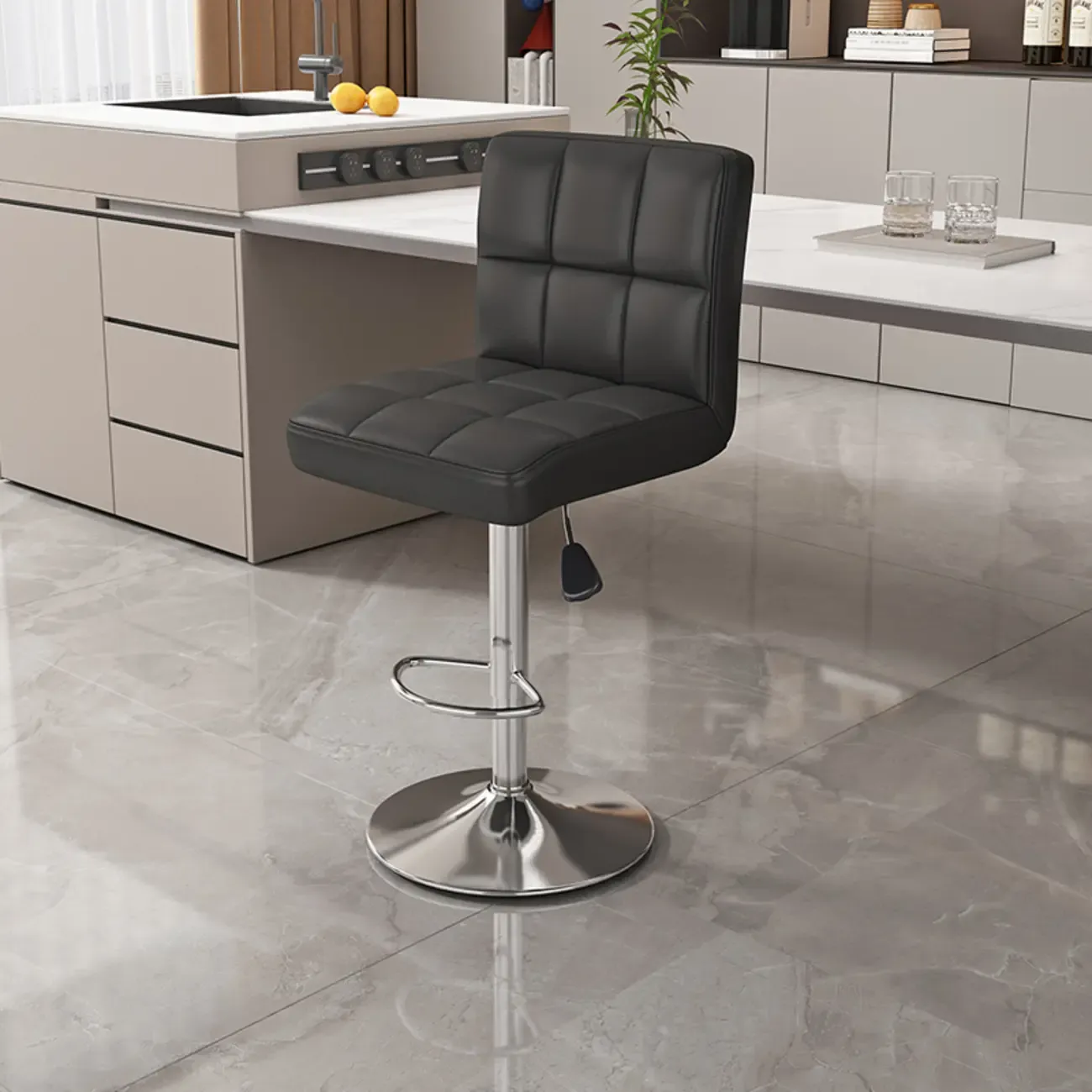 Adjustable Rectangle Leather Armrest Swivel Bar Stools Image - 11