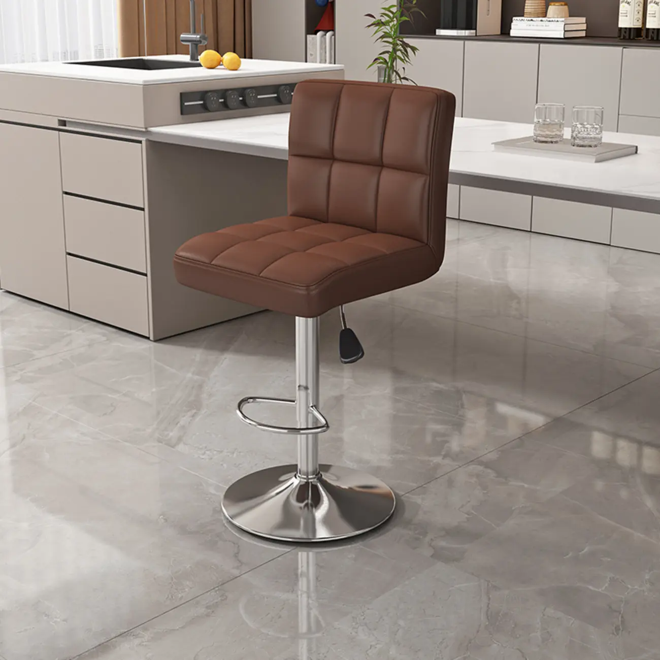 Adjustable Rectangle Leather Armrest Swivel Bar Stools Image - 17 | homeyfad