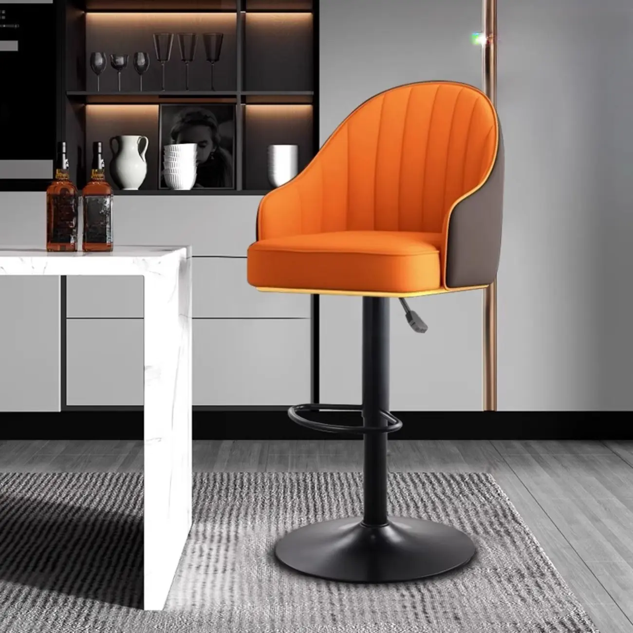 Rectangle Adjustable Leather Swivel Bar Stools with Back Image - 2 | homeyfad