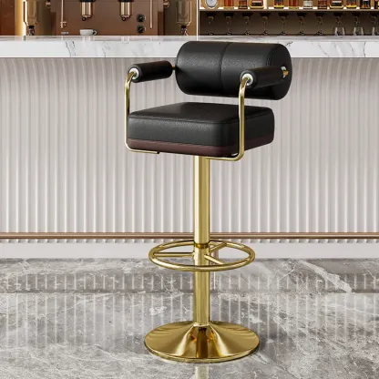 Square Adjustable Leather Gold Legs Swivel Bar Stools Image - 2
