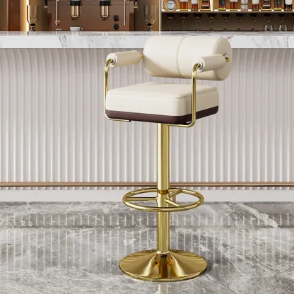 Square Adjustable Leather Gold Legs Swivel Bar Stools Image - 3