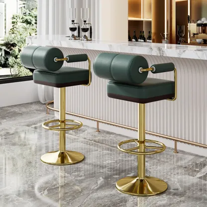 Square Adjustable Leather Gold Legs Swivel Bar Stools Image - 4