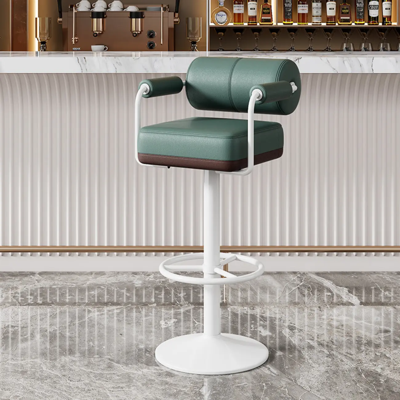 Square Adjustable Leather Gold Legs Swivel Bar Stools Image - 5 | homeyfad