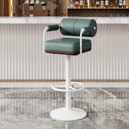 Square Adjustable Leather Gold Legs Swivel Bar Stools Image - 5