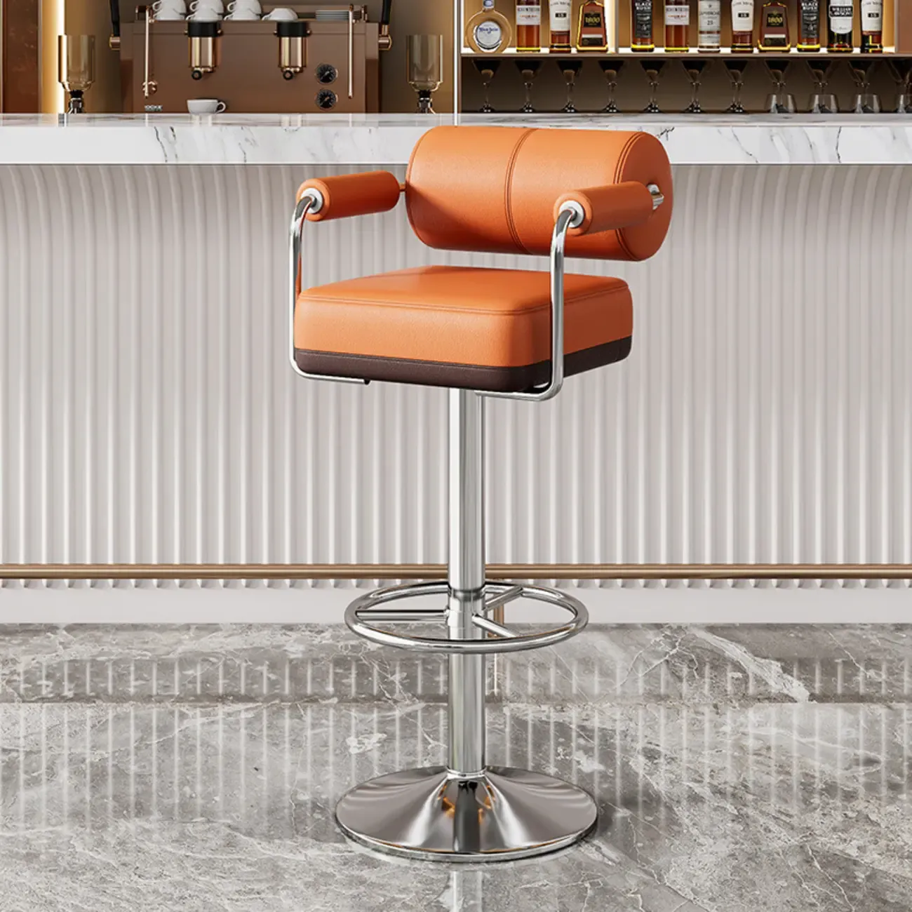 Square Adjustable Leather Gold Legs Swivel Bar Stools Image - 8