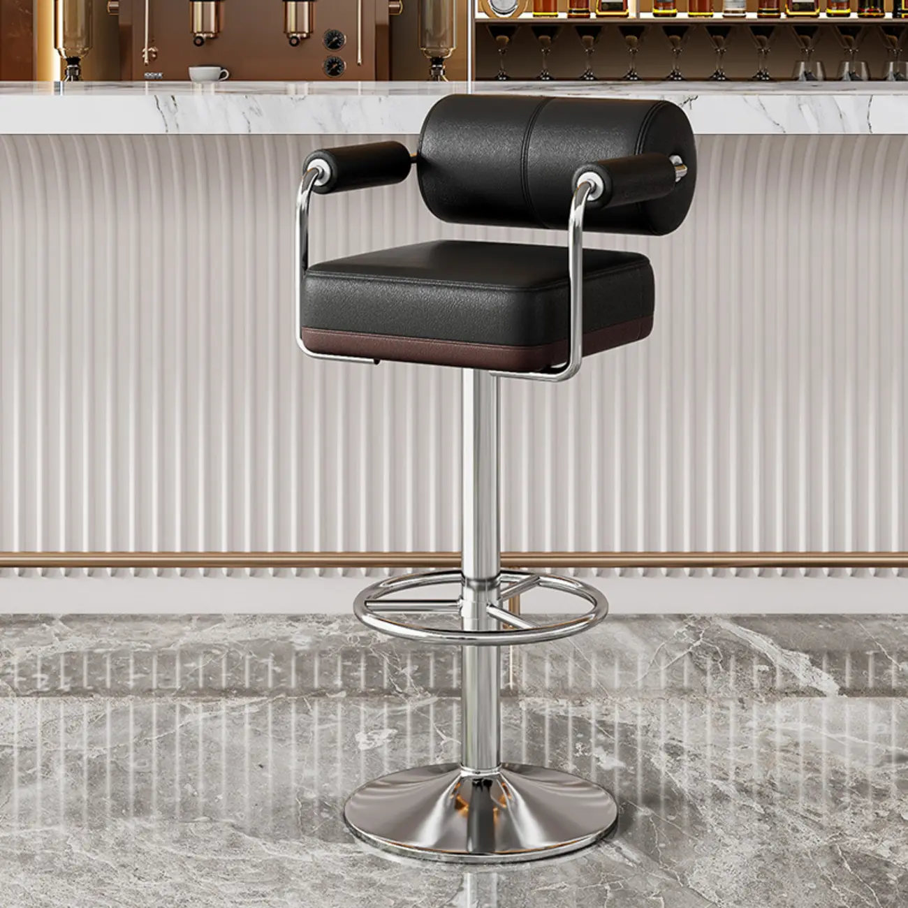 Square Adjustable Leather Gold Legs Swivel Bar Stools Image - 10 | homeyfad