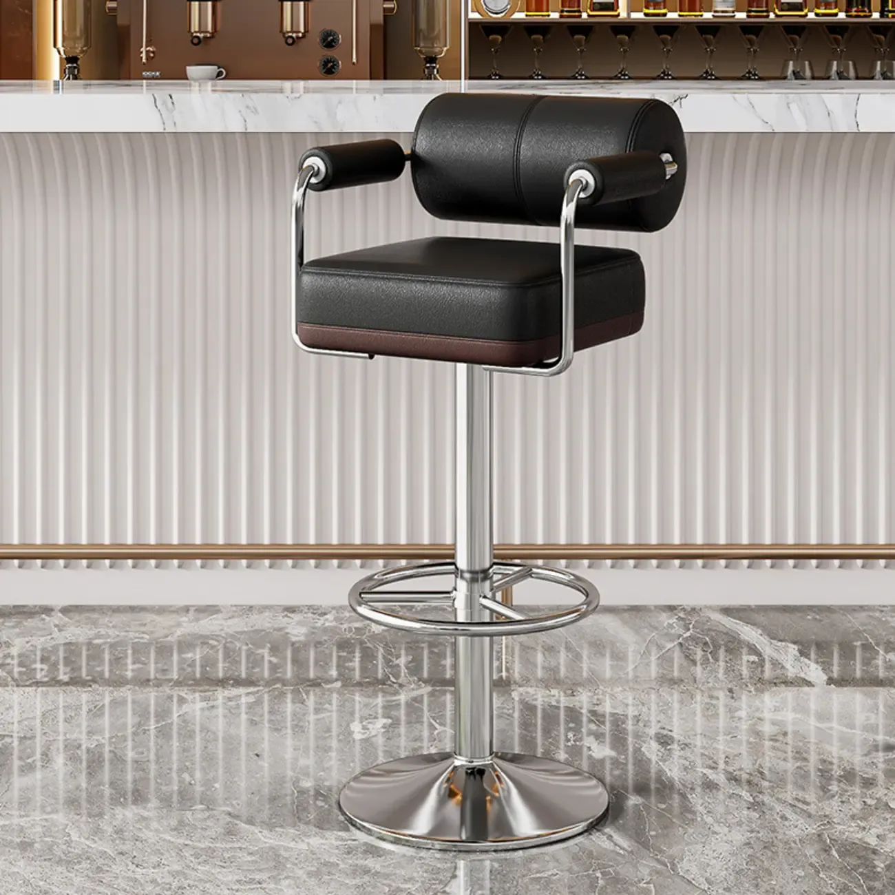 Square Adjustable Leather Gold Legs Swivel Bar Stools Image - 10