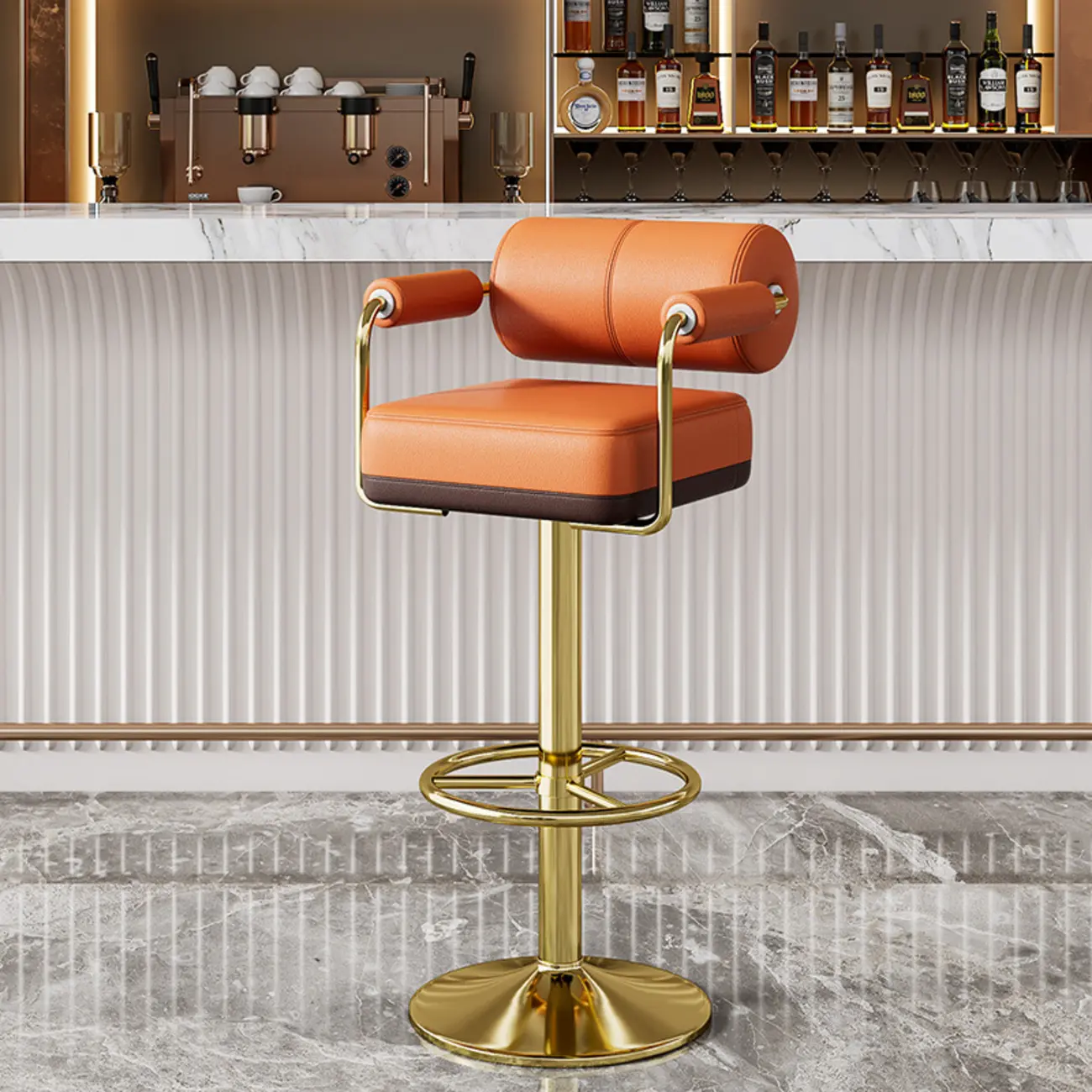 Square Adjustable Leather Gold Legs Swivel Bar Stools Image - 13 | homeyfad
