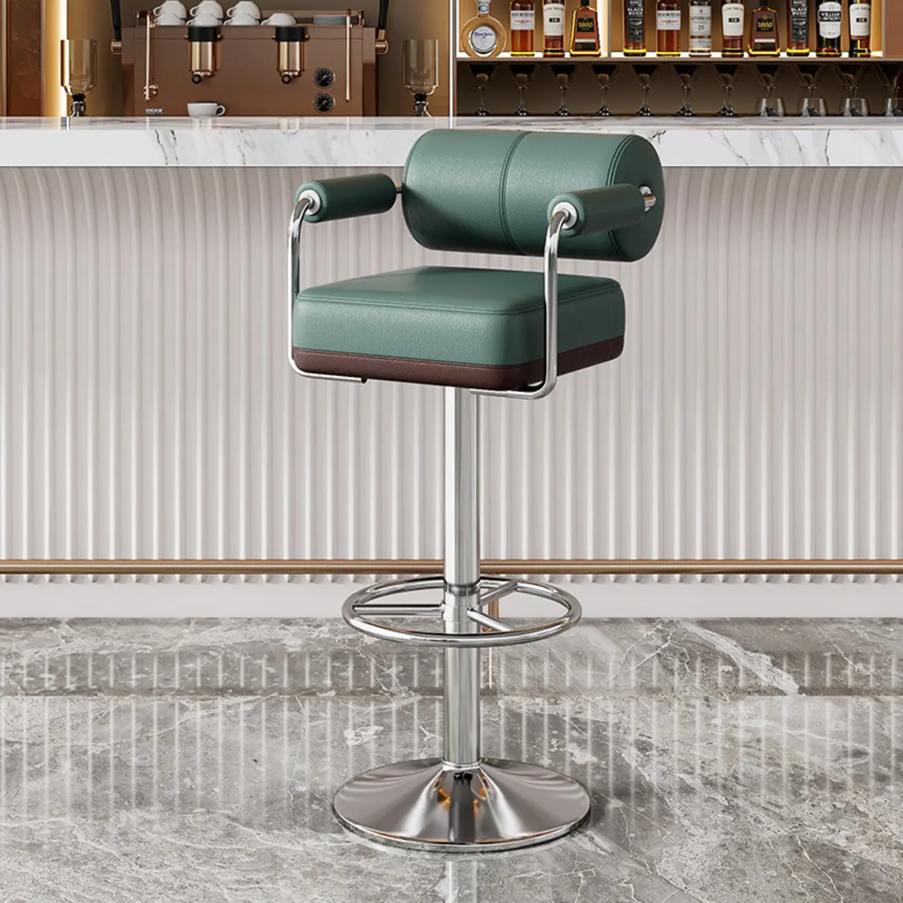 Square Adjustable Leather Gold Legs Swivel Bar Stools Image - 15 | homeyfad