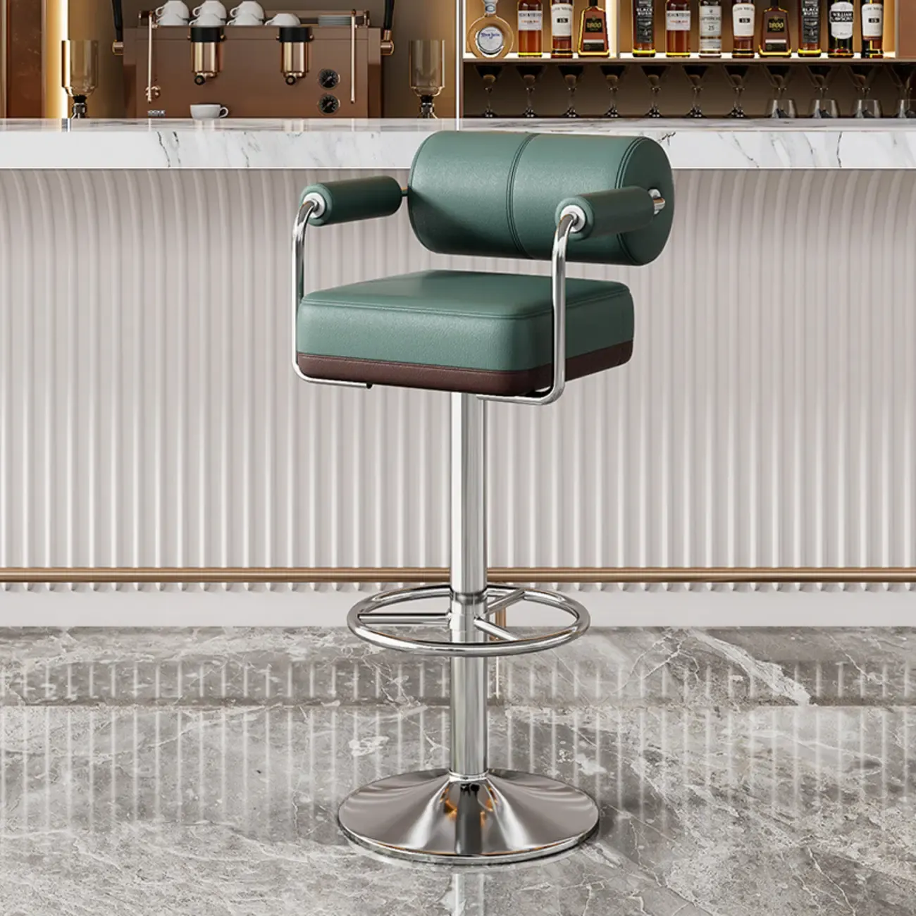 Square Adjustable Leather Gold Legs Swivel Bar Stools Image - 15