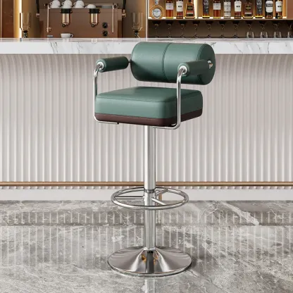 Square Adjustable Leather Gold Legs Swivel Bar Stools Image - 15