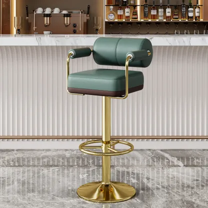 Square Adjustable Leather Gold Legs Swivel Bar Stools Image - 17