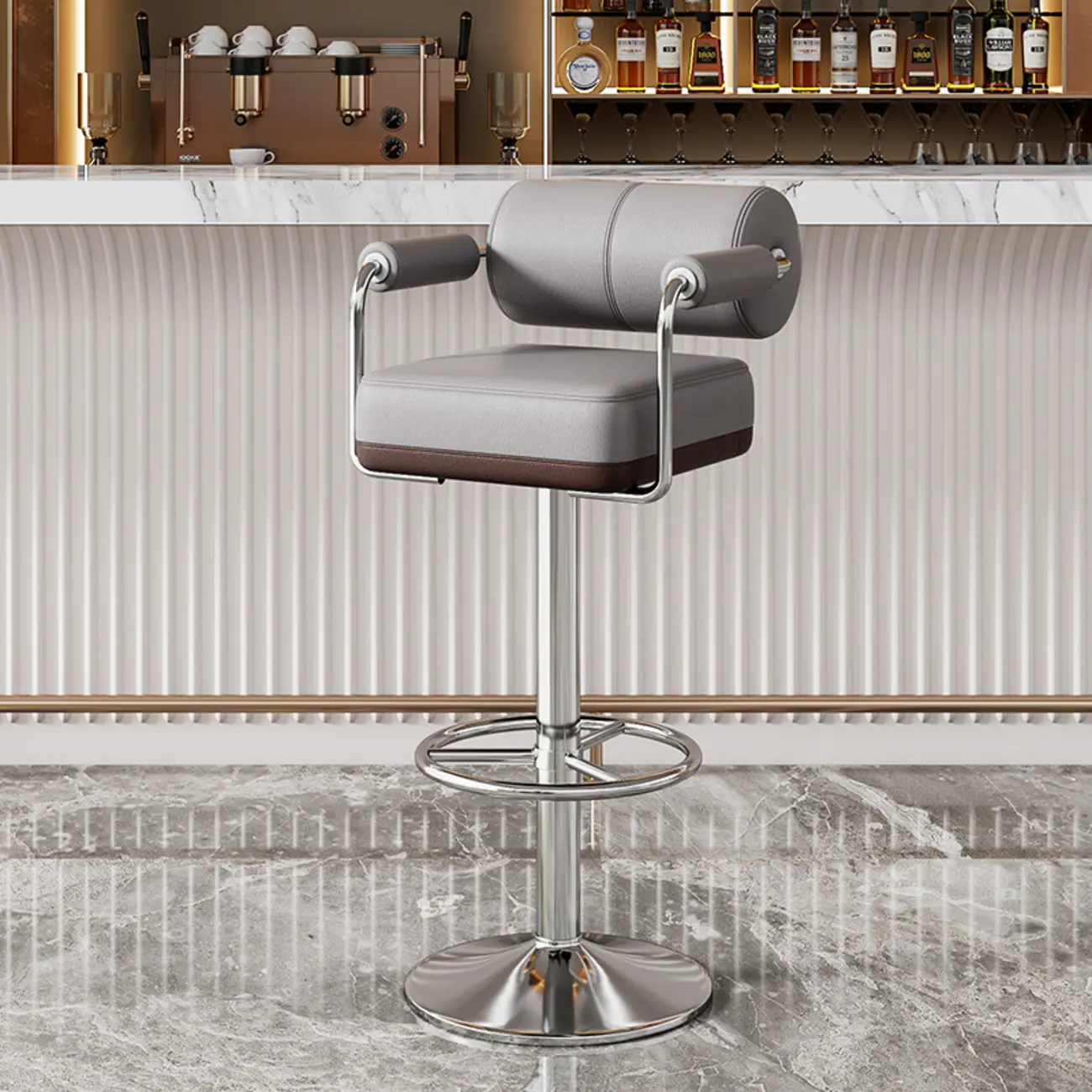 Square Adjustable Leather Gold Legs Swivel Bar Stools Image - 18 | homeyfad