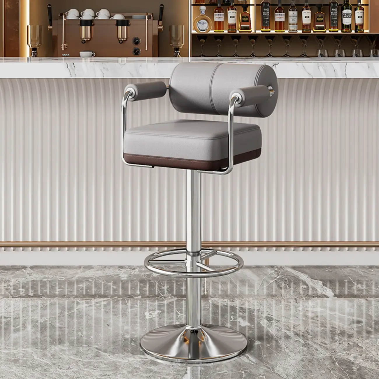 Square Adjustable Leather Gold Legs Swivel Bar Stools Image - 18