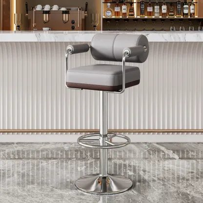 Square Adjustable Leather Gold Legs Swivel Bar Stools Image - 18