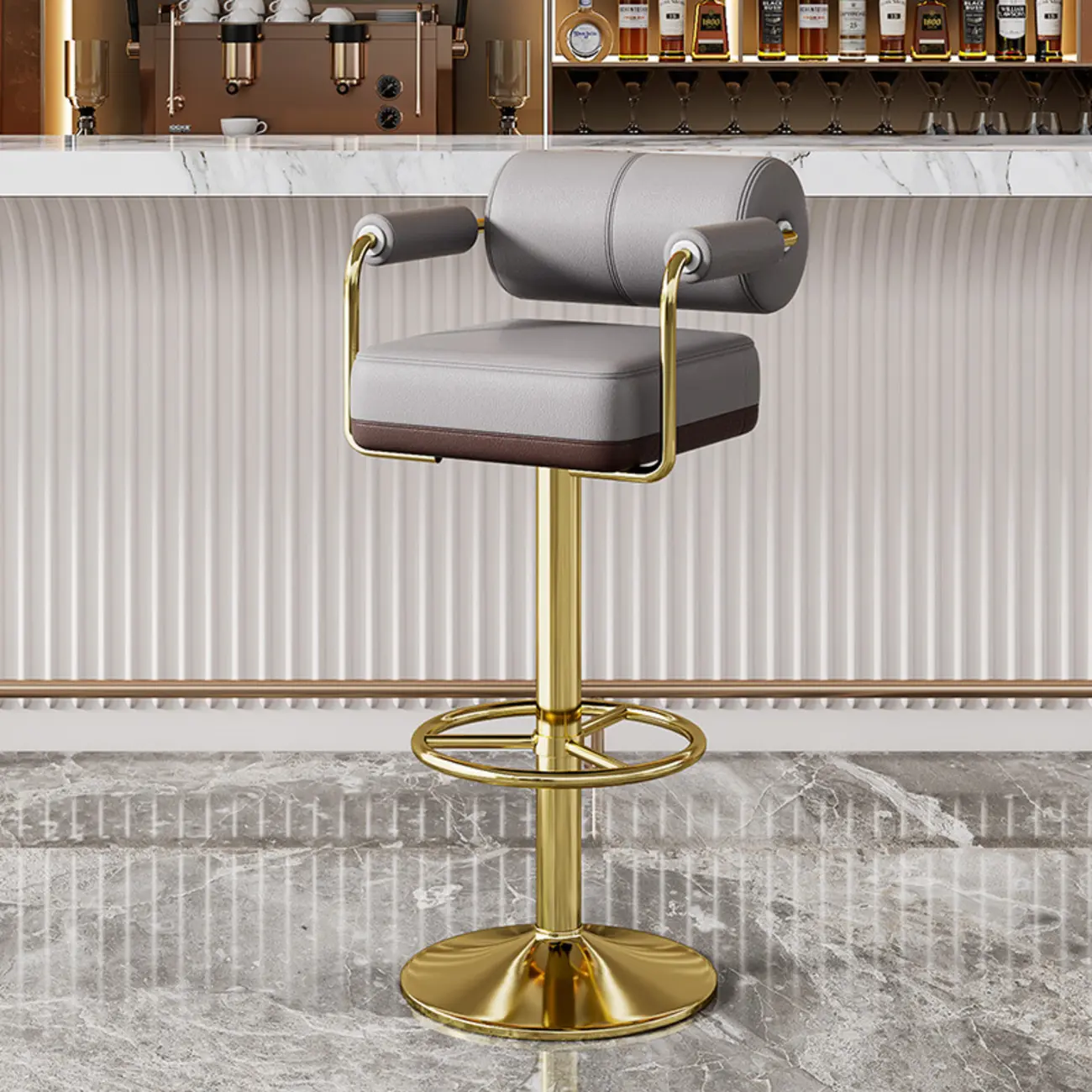 Square Adjustable Leather Gold Legs Swivel Bar Stools Image - 19 | homeyfad