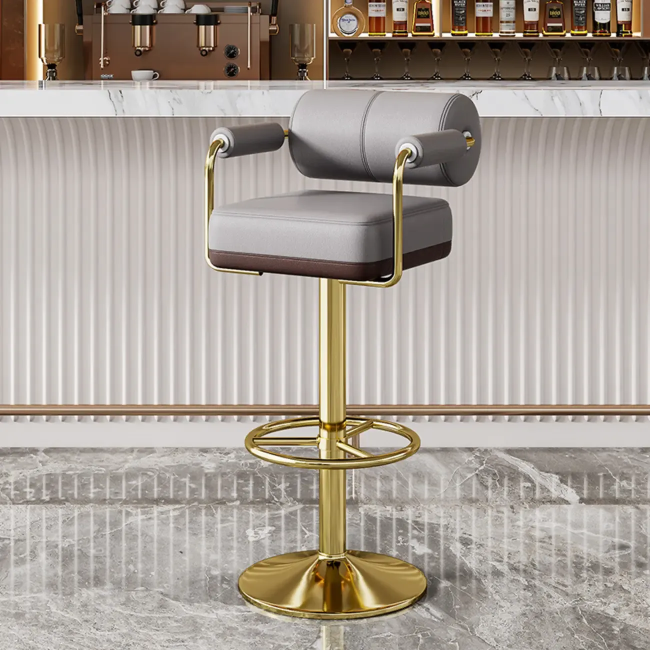 Square Adjustable Leather Gold Legs Swivel Bar Stools Image - 19