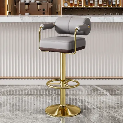 Square Adjustable Leather Gold Legs Swivel Bar Stools Image - 19