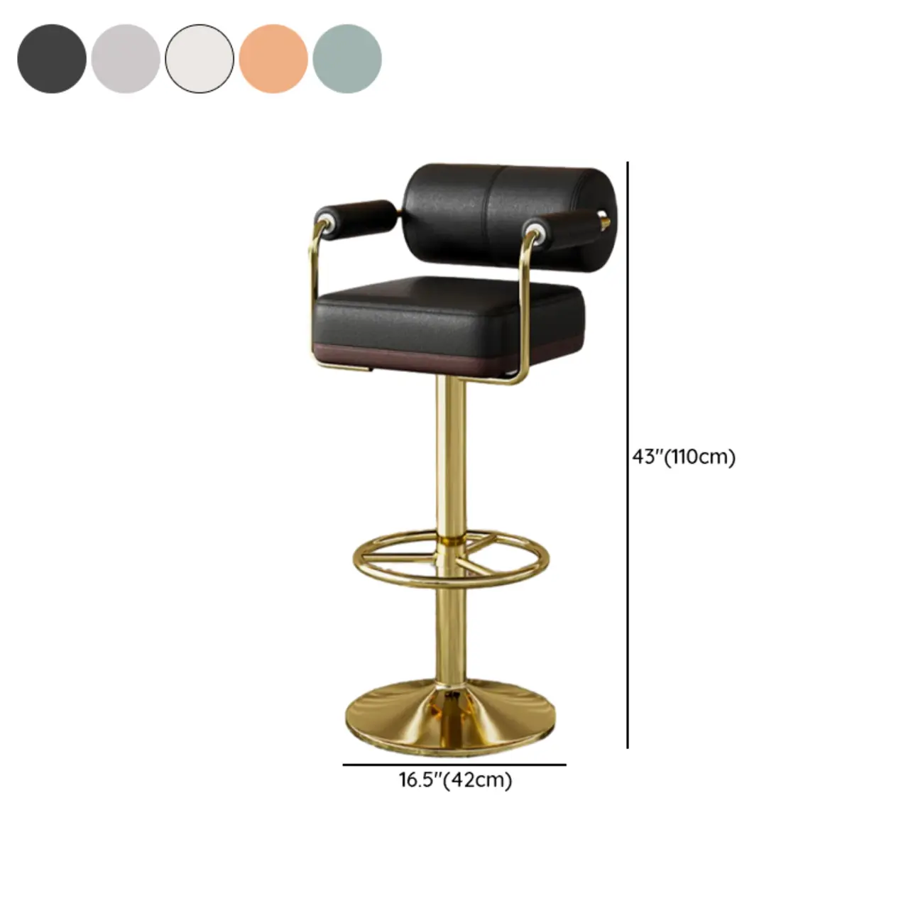 Square Adjustable Leather Gold Legs Swivel Bar Stools Image - 21 | homeyfad
