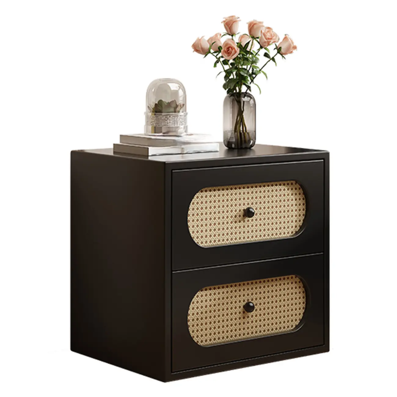 Functional White Wood Ratten 3-Drawer Narrow Nightstand Image - 7 | homeyfad