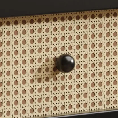 Functional White Wood Ratten 3-Drawer Narrow Nightstand Image - 12