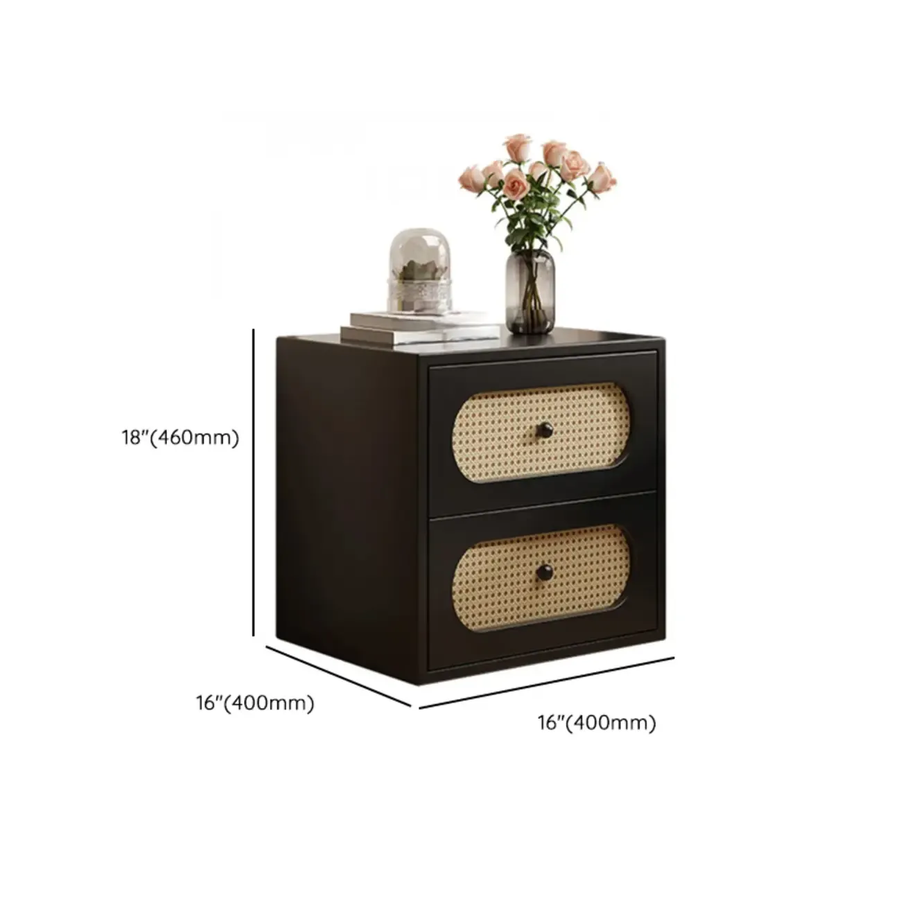 Functional White Wood Ratten 3-Drawer Narrow Nightstand #size