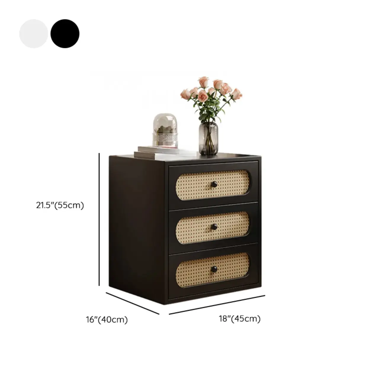 Functional White Wood Ratten 3-Drawer Narrow Nightstand Image - 17 | homeyfad
