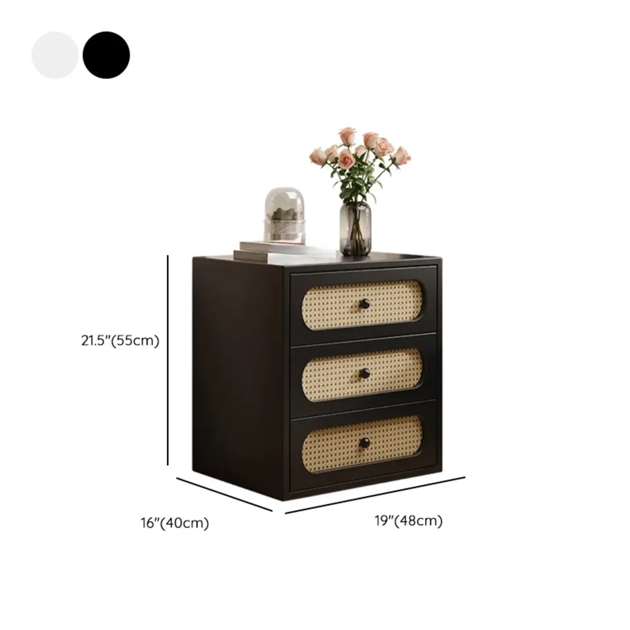Functional White Wood Ratten 3-Drawer Narrow Nightstand Image - 18