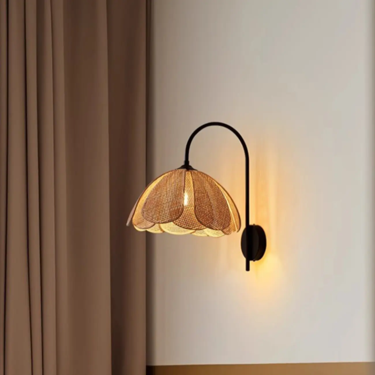 Indoor Modern Wood Rattan Gooseneck Wall Sconce Lamp  Image - 1 | homeyfad