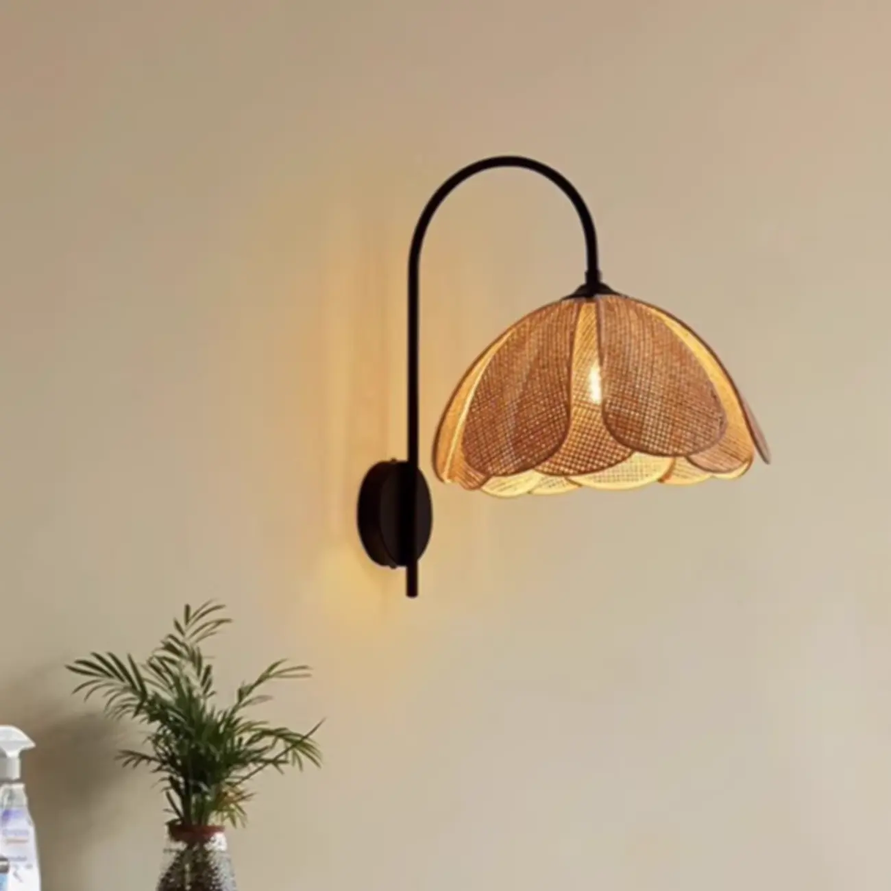 Indoor Modern Wood Rattan Gooseneck Wall Sconce Lamp  Image - 2 | homeyfad
