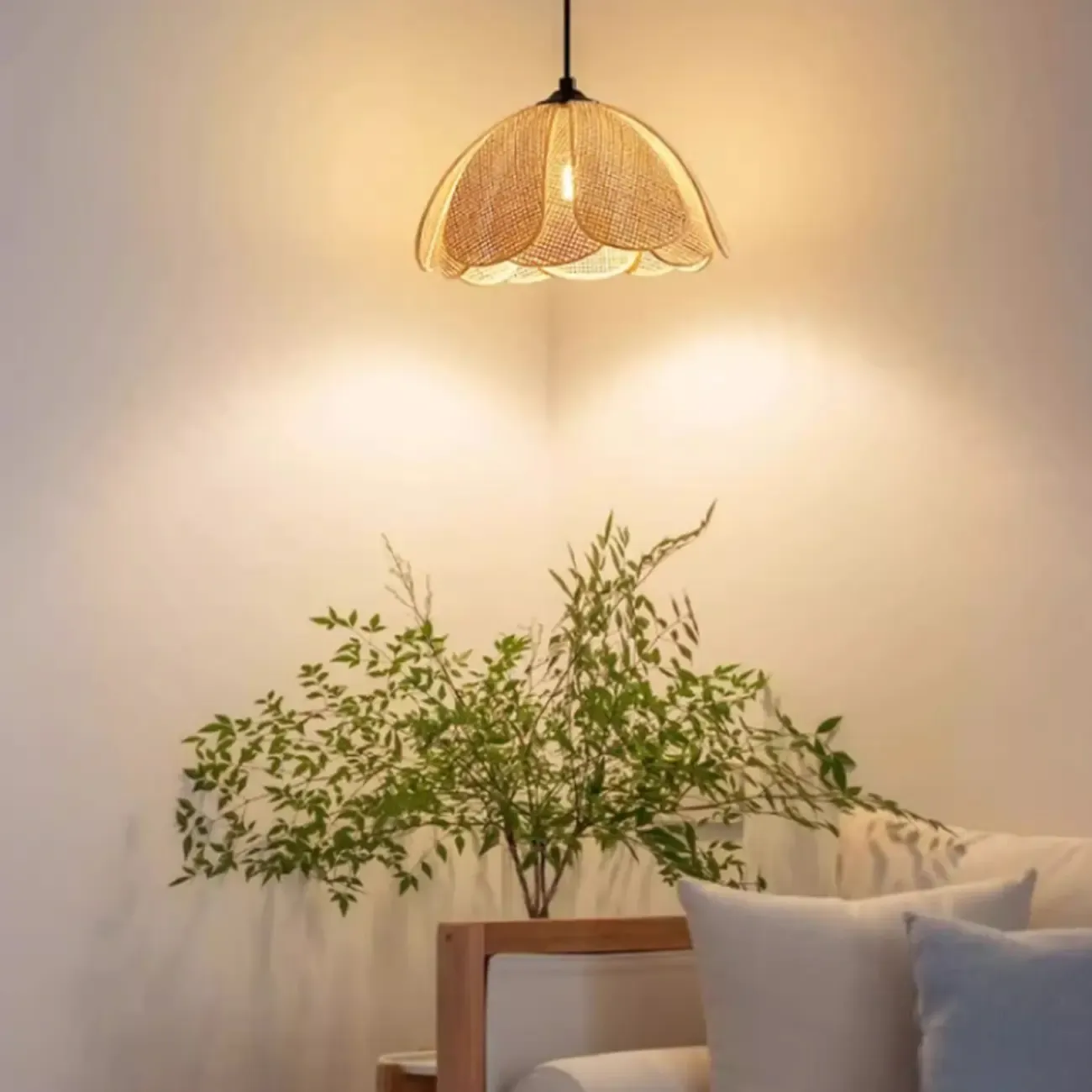 Indoor Modern Wood Rattan Gooseneck Wall Sconce Lamp  Image - 5
