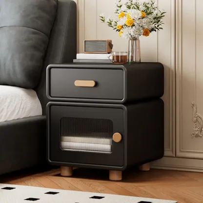 Durable Sleek Edge Wood Cream Bedside Cabinet Nightstand Image - 5