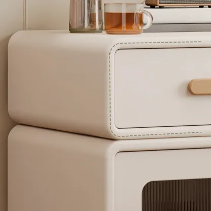 Durable Sleek Edge Wood Cream Bedside Cabinet Nightstand Image - 8