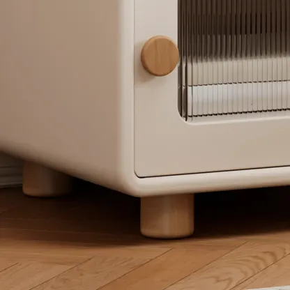 Durable Sleek Edge Wood Cream Bedside Cabinet Nightstand Image - 9