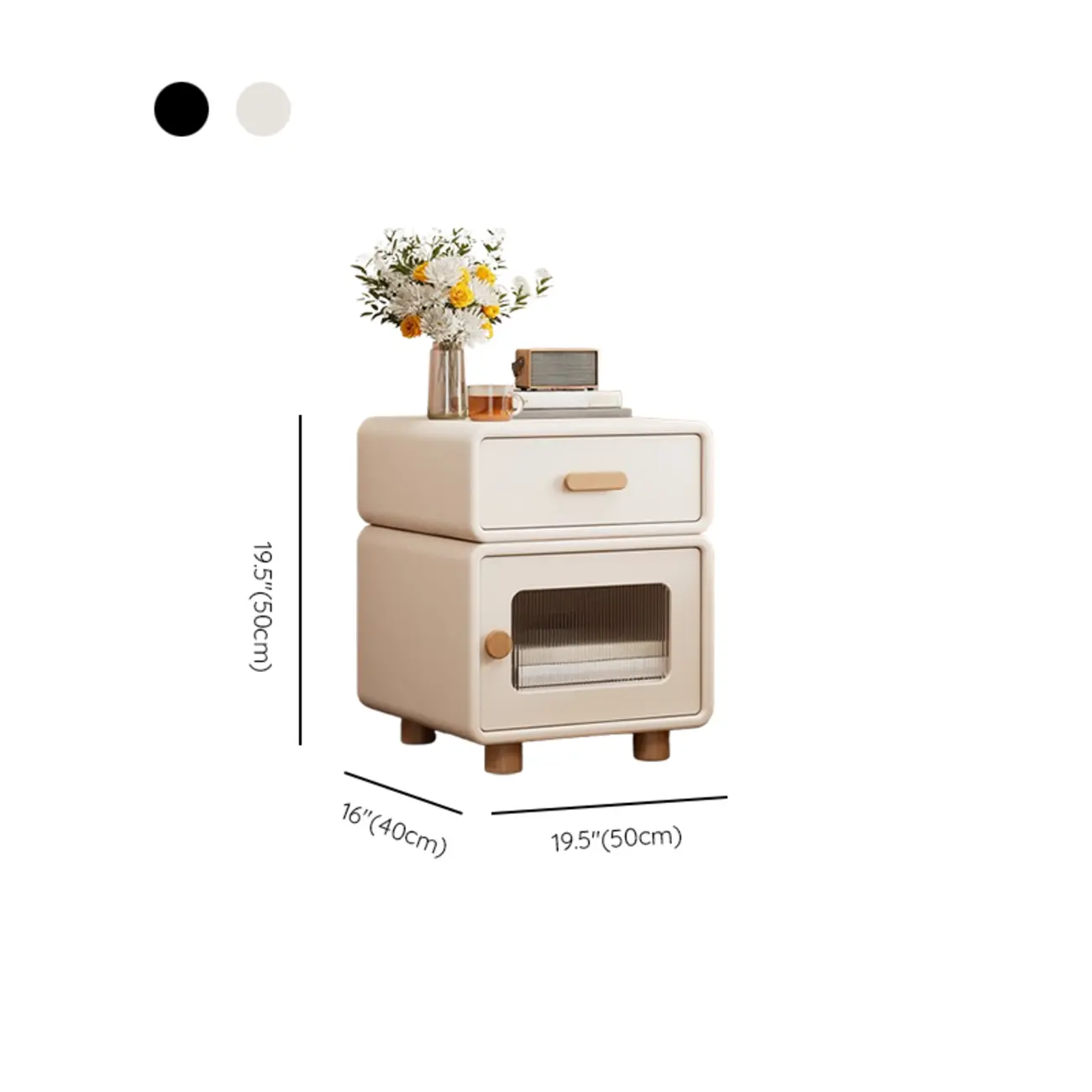 Durable Sleek Edge Wood Cream Bedside Cabinet Nightstand Image - 12 | homeyfad