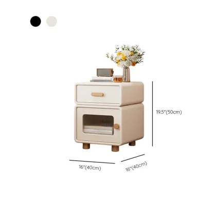 Durable Sleek Edge Wood Cream Bedside Cabinet Nightstand Image - 13