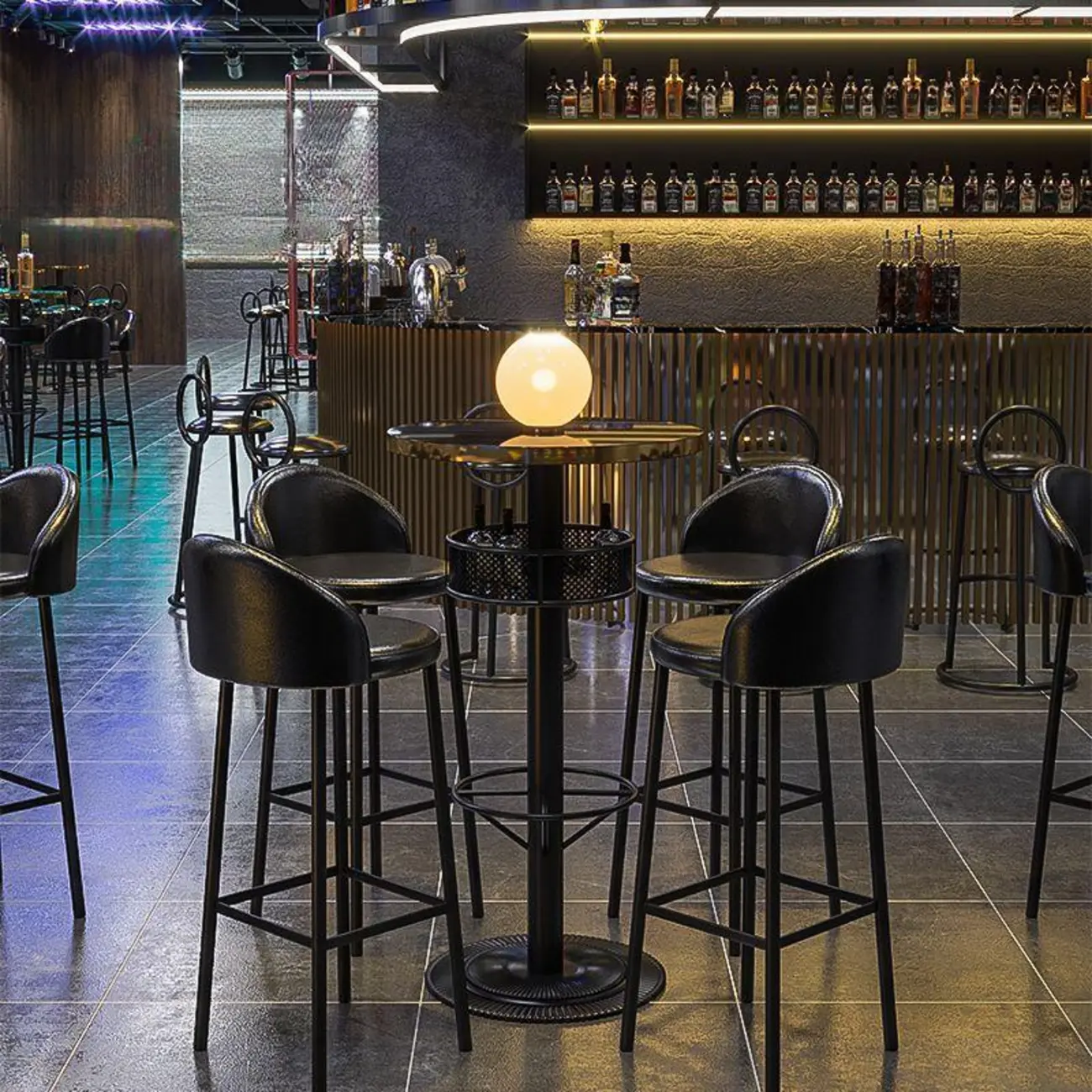 Sleek Glossy Black Wood Metal Bar Tables for Bar Image - 1 | homeyfad