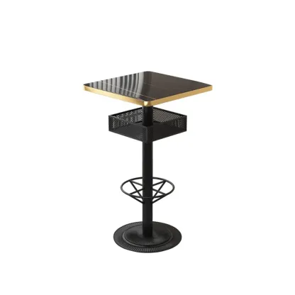 Sleek Glossy Black Wood Metal Bar Tables for Bar Image - 2