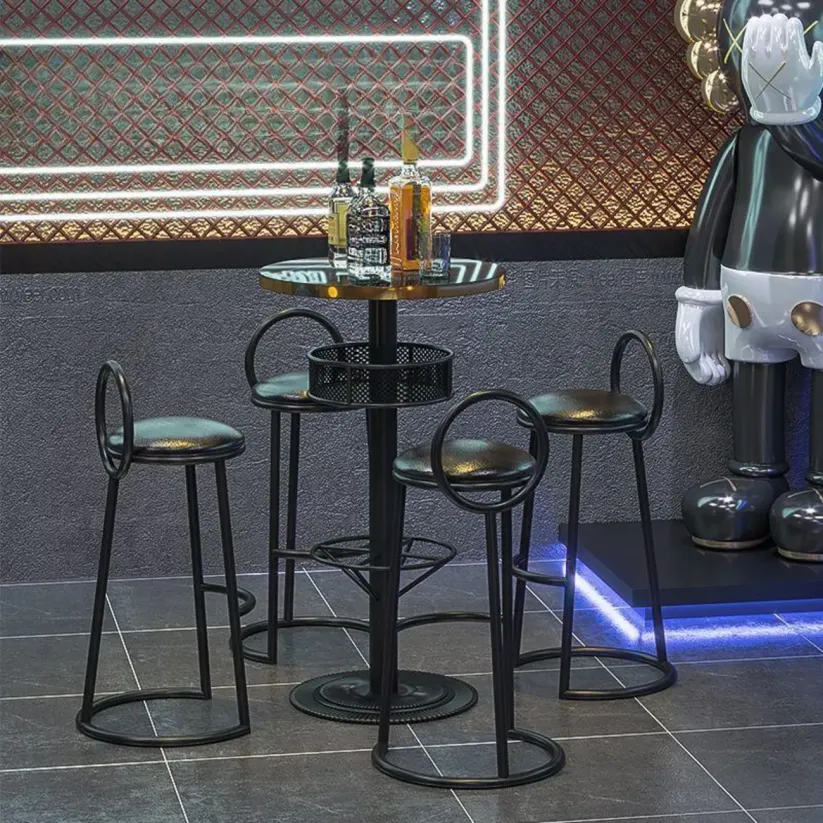 black round bar table with shelf