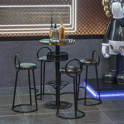 Sleek Glossy Black Wood Metal Bar Tables for Bar Image - 5