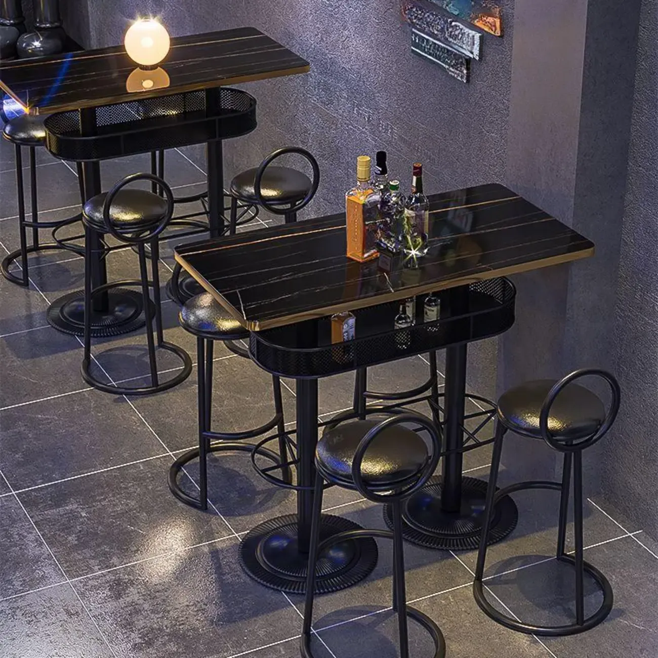 Sleek Glossy Black Wood Metal Bar Tables for Bar Image - 7