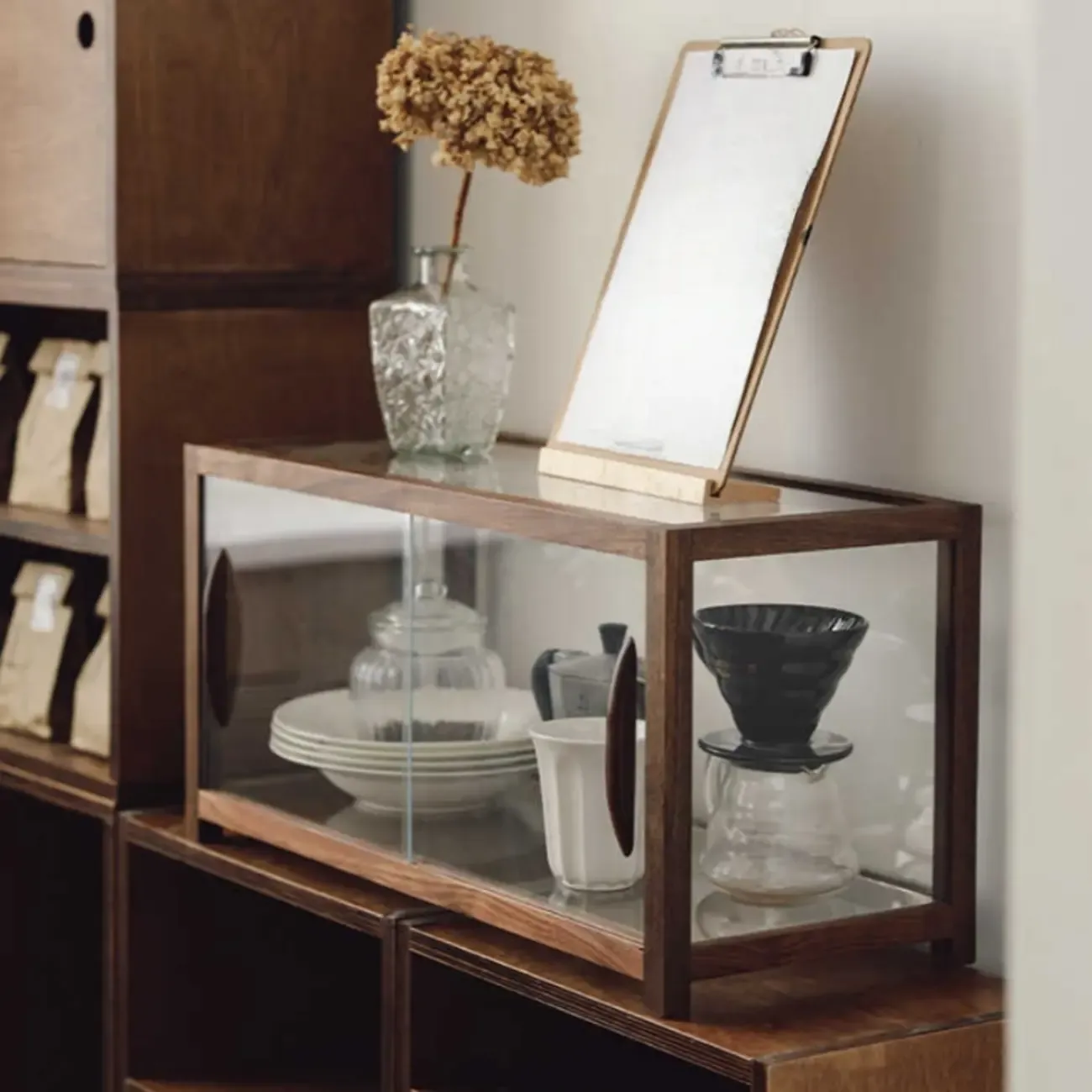 Wooden Glass Tabletop Display Cabinet for Home Decor Image - 3