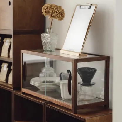 Wooden Glass Tabletop Display Cabinet for Home Decor Image - 3