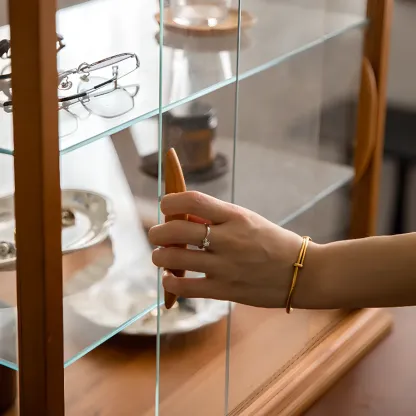 Wooden Glass Tabletop Display Cabinet for Home Decor Image - 6