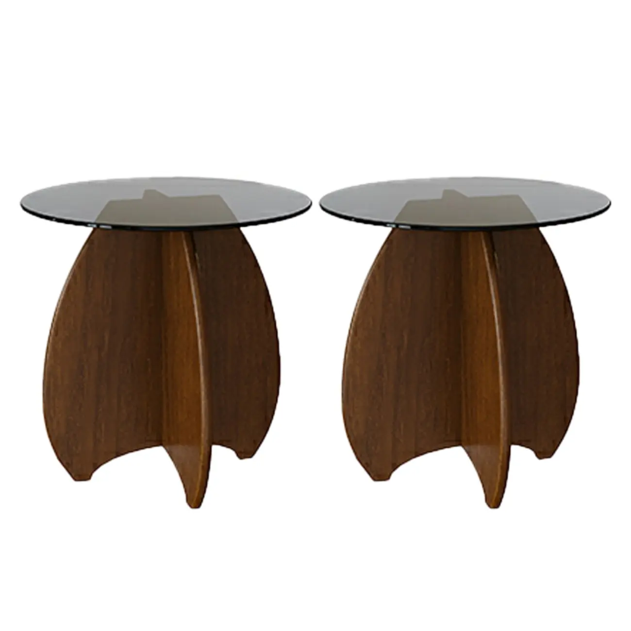 Brown Round Glass Top Wood Geometric X-Base End Table Image - 7 | homeyfad