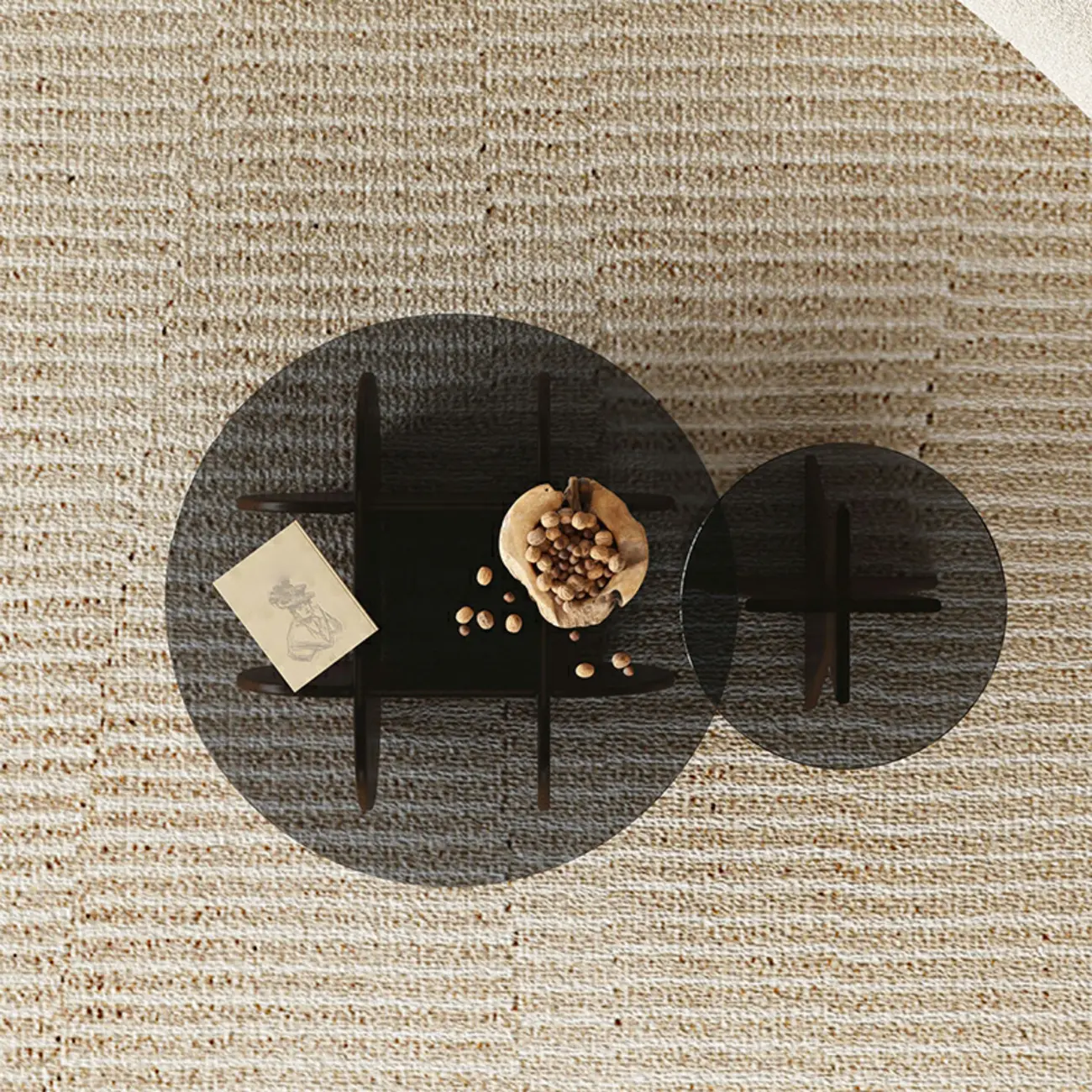 Brown Round Glass Top Wood Geometric X-Base End Table Image - 8 | homeyfad