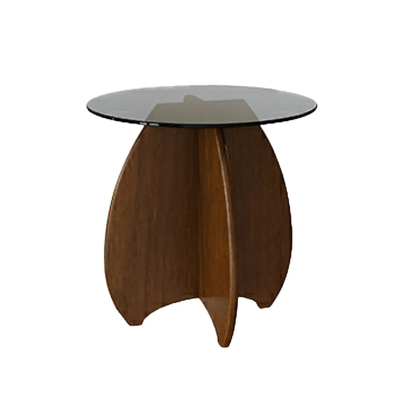 Brown Round Glass Top Wood Geometric X-Base End Table Image - 9