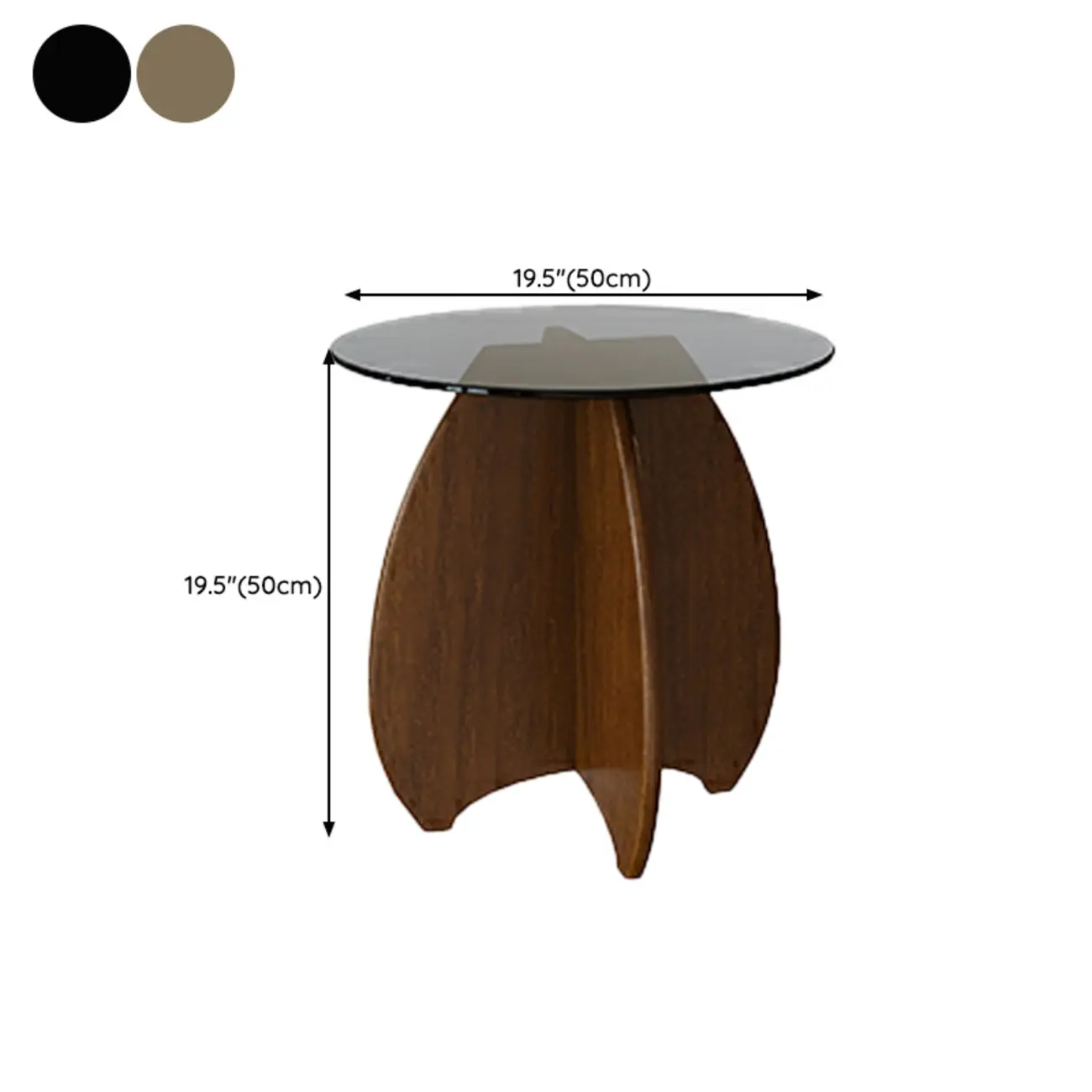 Brown Round Glass Top Wood Geometric X-Base End Table #size | homeyfad