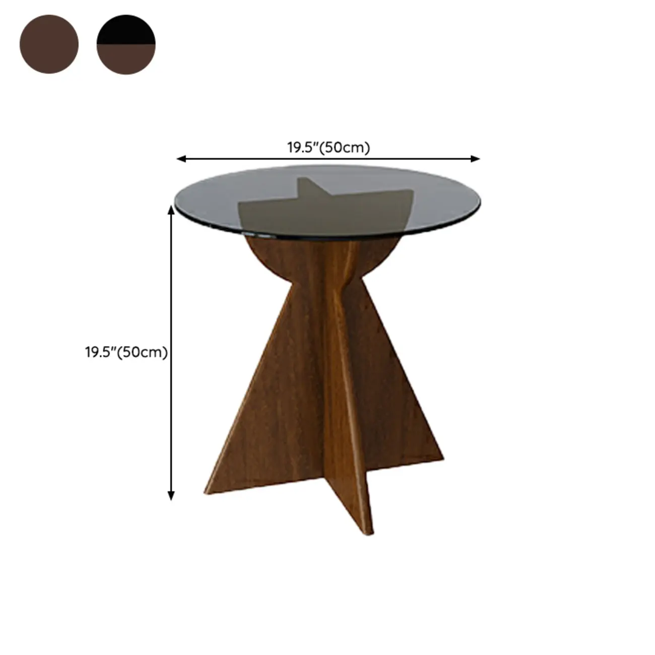 Brown Round Glass Top Wood Geometric X-Base End Table Image - 11 | homeyfad